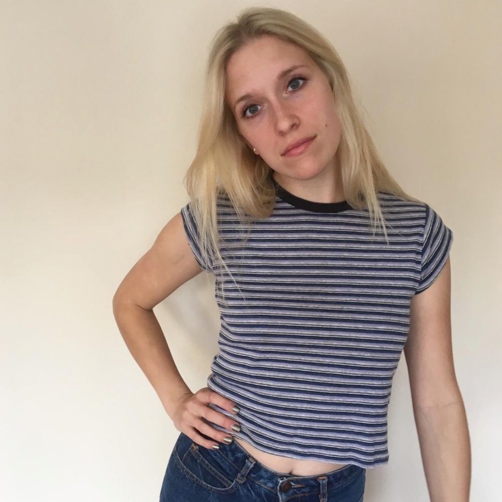 90s Vintage minimal striped cropped crop top shirt xs small womens